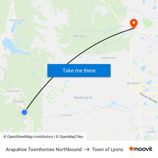 Arapahoe Townhomes Northbound to Town of Lyons map