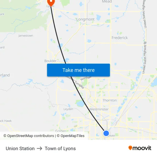 Union Station to Town of Lyons map
