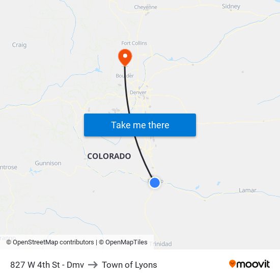 827 W 4th St - Dmv to Town of Lyons map