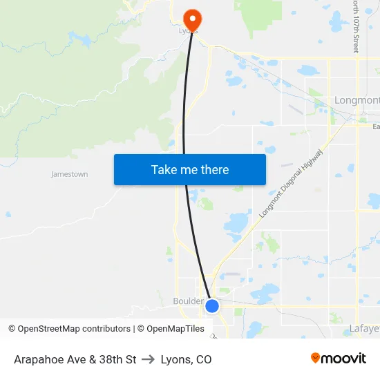 Arapahoe Ave & 38th St to Lyons, CO map