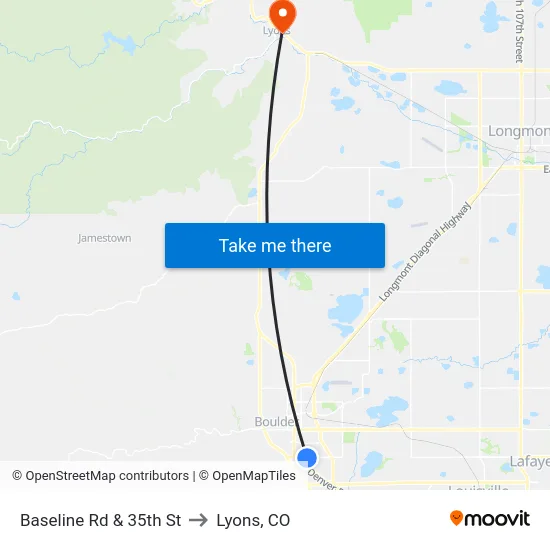 Baseline Rd & 35th St to Lyons, CO map