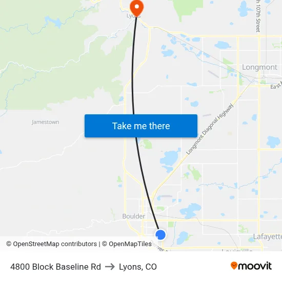 4800 Block Baseline Rd to Lyons, CO map