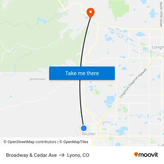 Broadway & Cedar Ave to Lyons, CO map