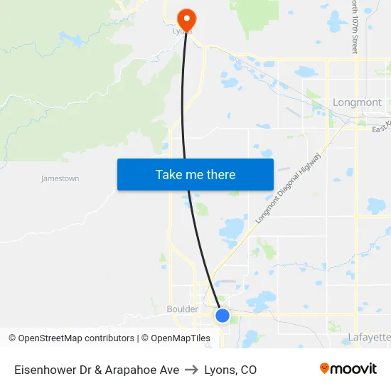 Eisenhower Dr & Arapahoe Ave to Lyons, CO map