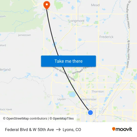 Federal Blvd & W 50th Ave to Lyons, CO map