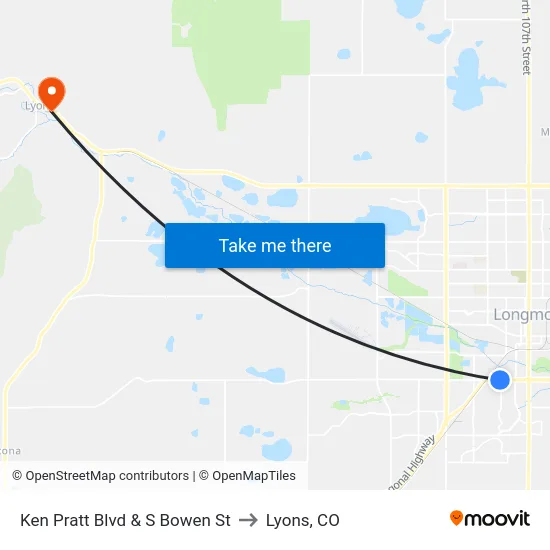 Ken Pratt Blvd & S Bowen St to Lyons, CO map