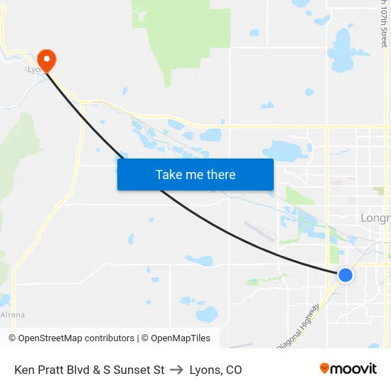 Ken Pratt Blvd & S Sunset St to Lyons, CO map
