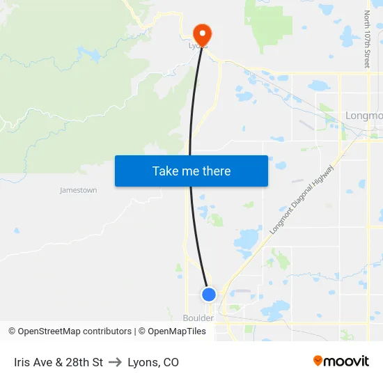 Iris Ave & 28th St to Lyons, CO map