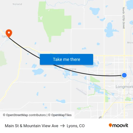 Main St & Mountain View Ave to Lyons, CO map