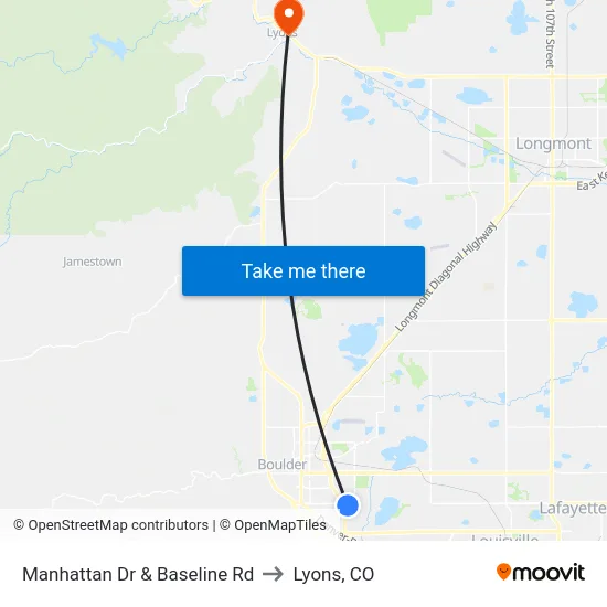 Manhattan Dr & Baseline Rd to Lyons, CO map