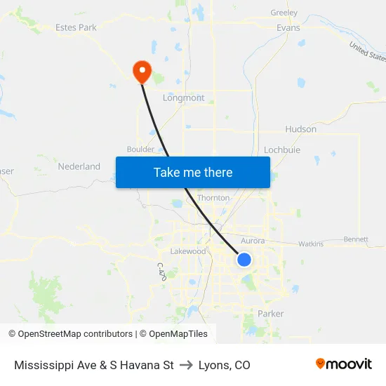 Mississippi Ave & S Havana St to Lyons, CO map