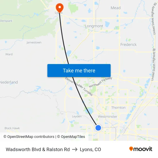 Wadsworth Blvd & Ralston Rd to Lyons, CO map