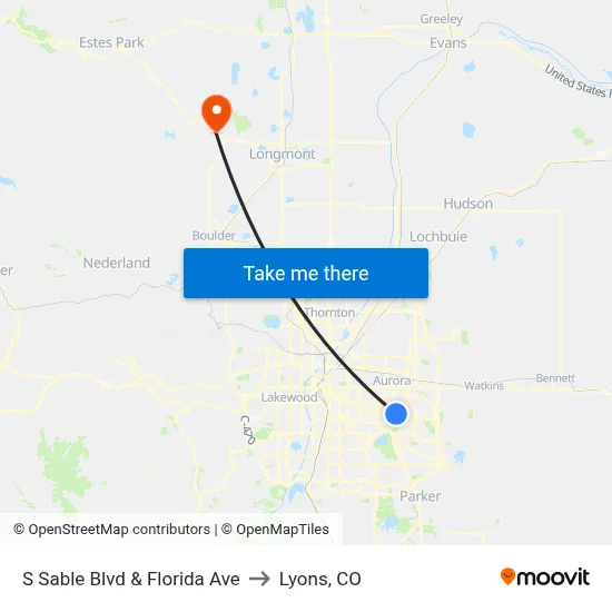 S Sable Blvd & Florida Ave to Lyons, CO map