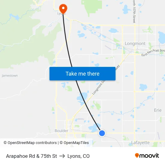Arapahoe Rd & 75th St to Lyons, CO map