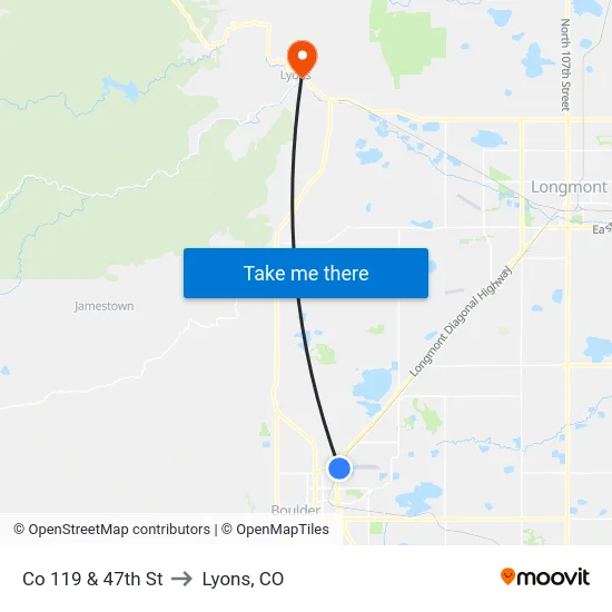 Co 119 & 47th St to Lyons, CO map