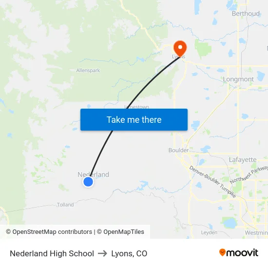 Nederland High School to Lyons, CO map