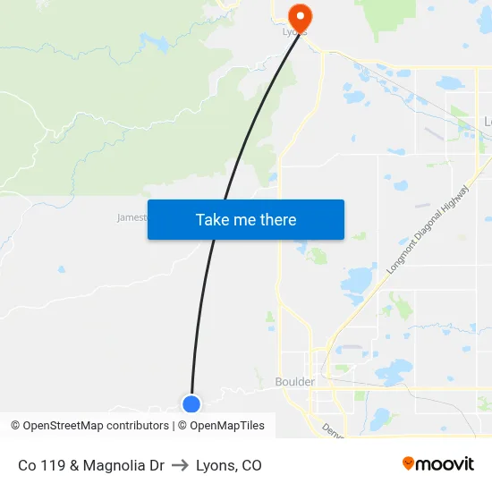Co 119 & Magnolia Dr to Lyons, CO map