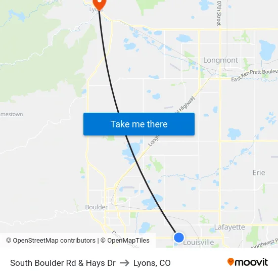 South Boulder Rd & Hays Dr to Lyons, CO map