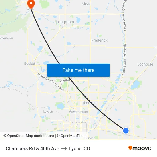 Chambers Rd & 40th Ave to Lyons, CO map