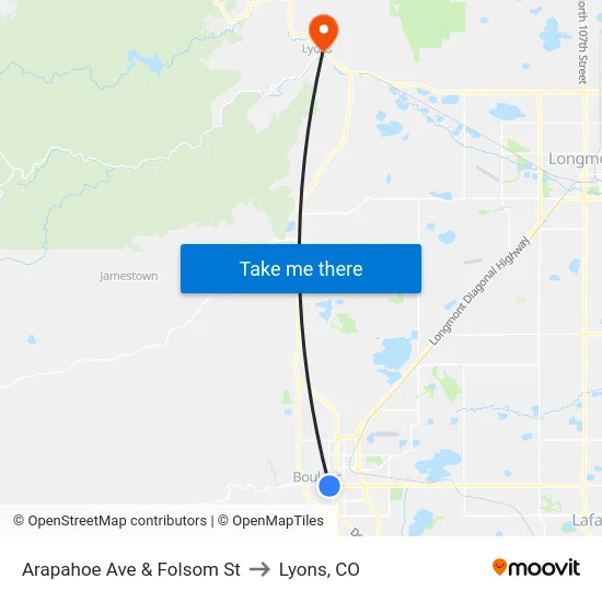 Arapahoe Ave & Folsom St to Lyons, CO map
