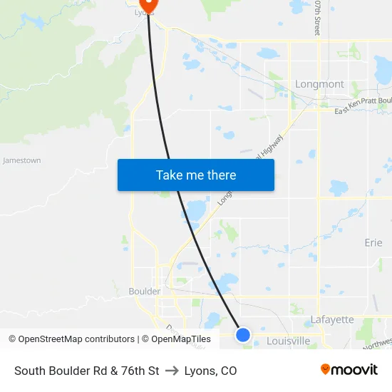 South Boulder Rd & 76th St to Lyons, CO map