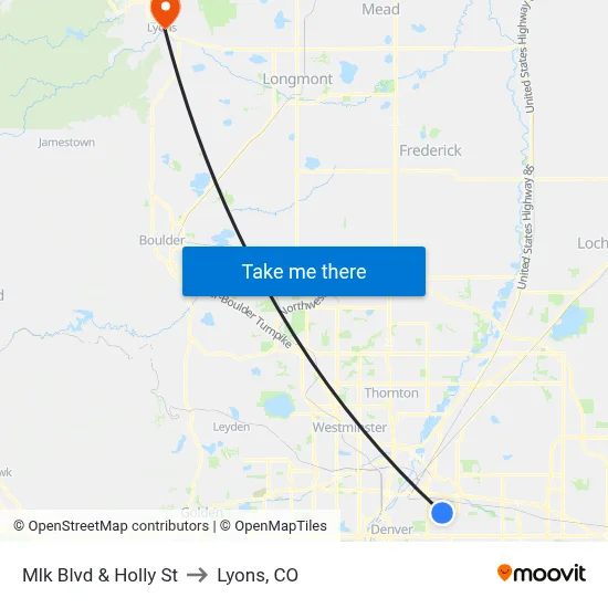 Mlk Blvd & Holly St to Lyons, CO map