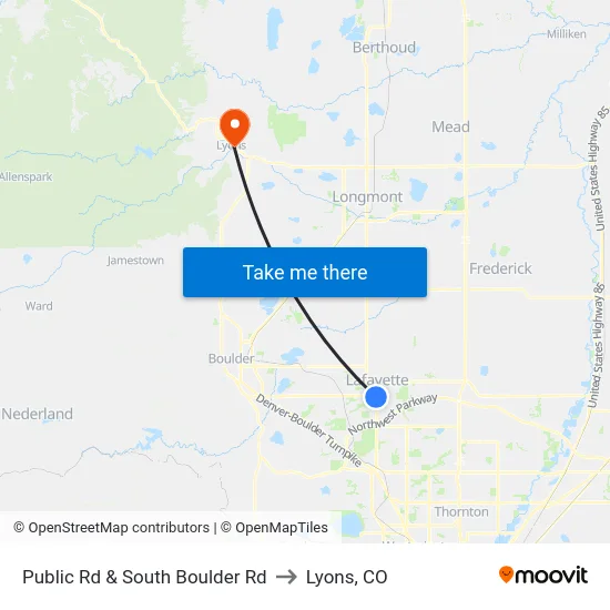 Public Rd & South Boulder Rd to Lyons, CO map