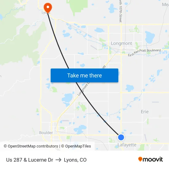 Us 287 & Lucerne Dr to Lyons, CO map