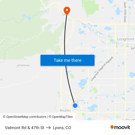Valmont Rd & 47th St to Lyons, CO map