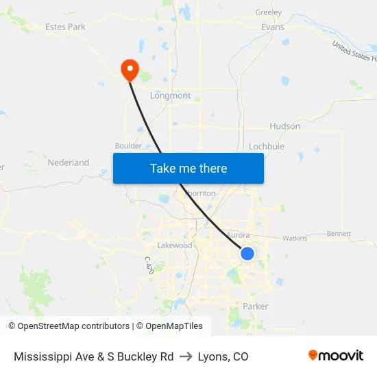 Mississippi Ave & S Buckley Rd to Lyons, CO map