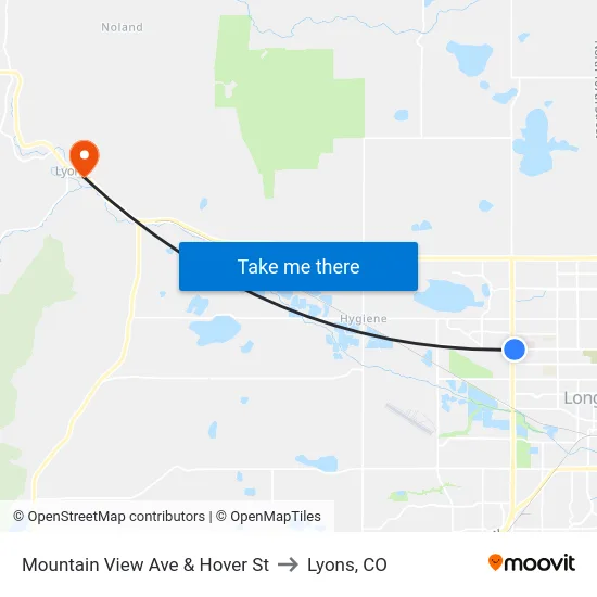 Mountain View Ave & Hover St to Lyons, CO map