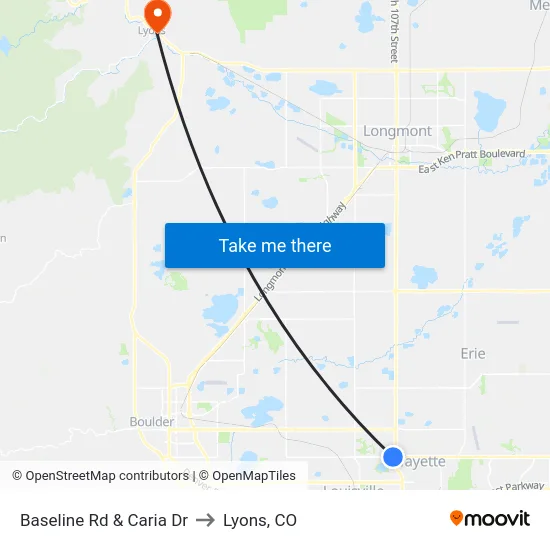 Baseline Rd & Caria Dr to Lyons, CO map
