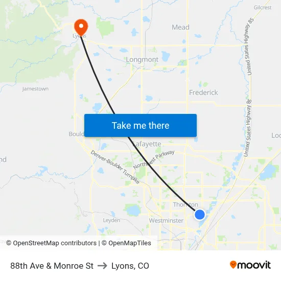 88th Ave & Monroe St to Lyons, CO map