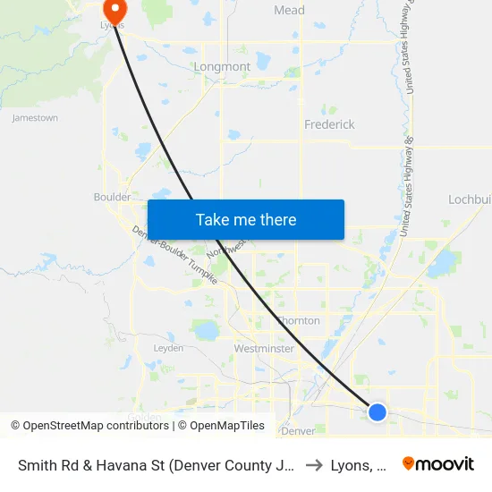 Smith Rd & Havana St (Denver County Jail) to Lyons, CO map