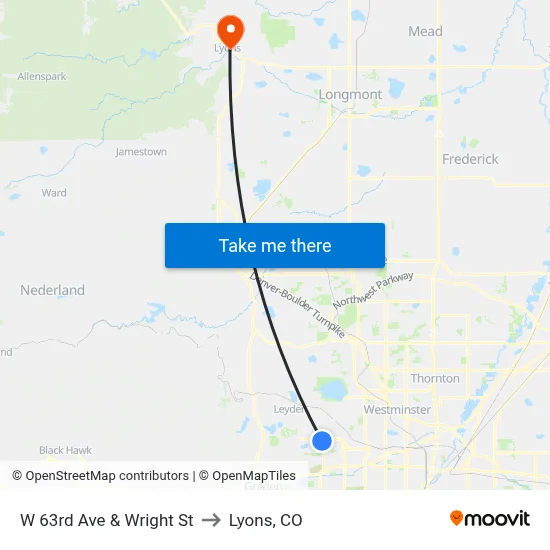 W 63rd Ave & Wright St to Lyons, CO map
