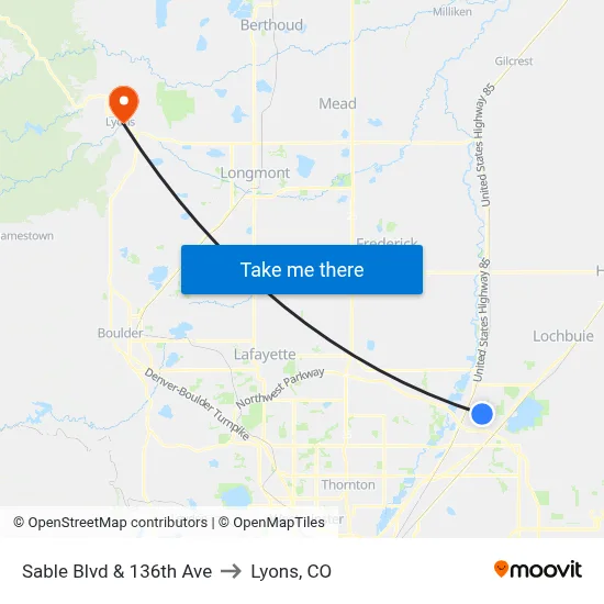 Sable Blvd & 136th Ave to Lyons, CO map