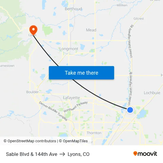 Sable Blvd & 144th Ave to Lyons, CO map