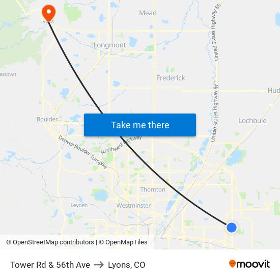 Tower Rd & 56th Ave to Lyons, CO map