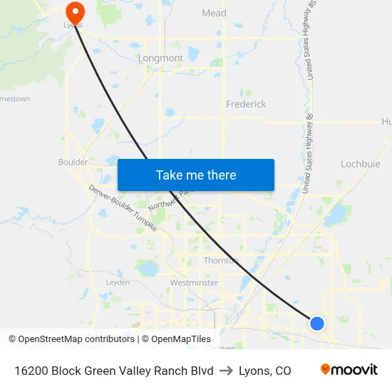 16200 Block Green Valley Ranch Blvd to Lyons, CO map