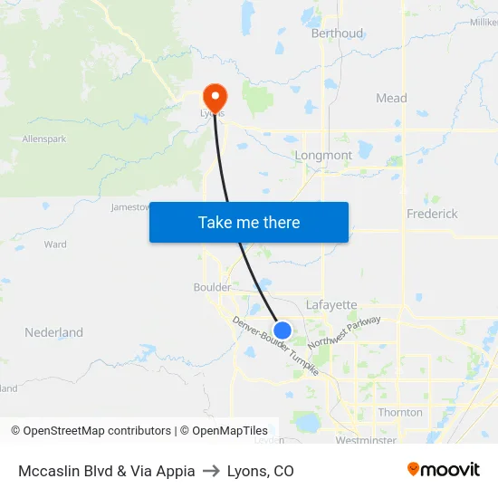 Mccaslin Blvd & Via Appia to Lyons, CO map