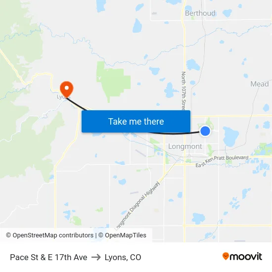 Pace St & E 17th Ave to Lyons, CO map