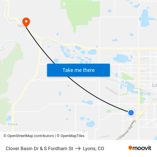 Clover Basin Dr & S Fordham St to Lyons, CO map