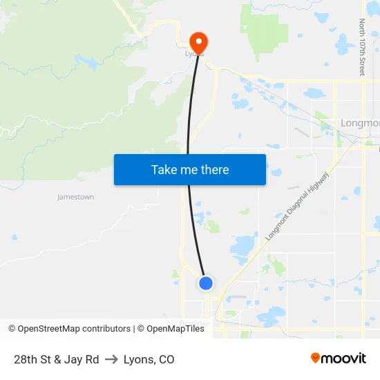 28th St & Jay Rd to Lyons, CO map