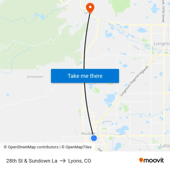 28th St & Sundown La to Lyons, CO map