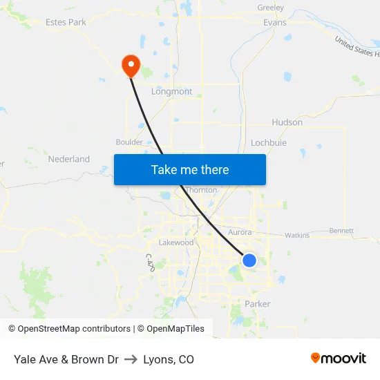 Yale Ave & Brown Dr to Lyons, CO map