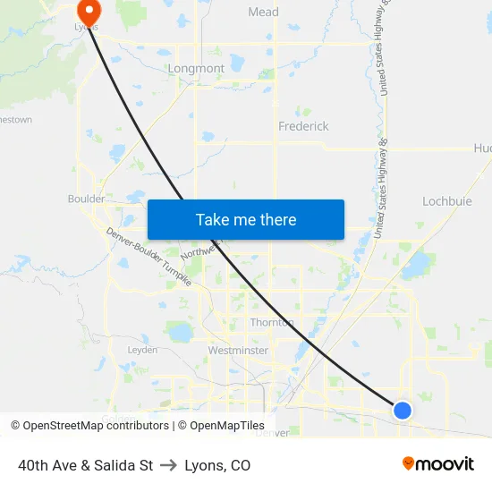 40th Ave & Salida St to Lyons, CO map