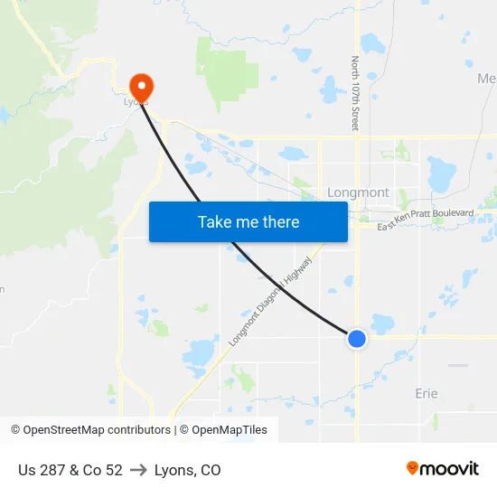 Us 287 & Co 52 to Lyons, CO map