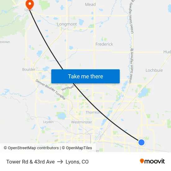 Tower Rd & 43rd Ave to Lyons, CO map