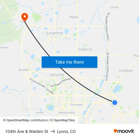 104th Ave & Walden St to Lyons, CO map
