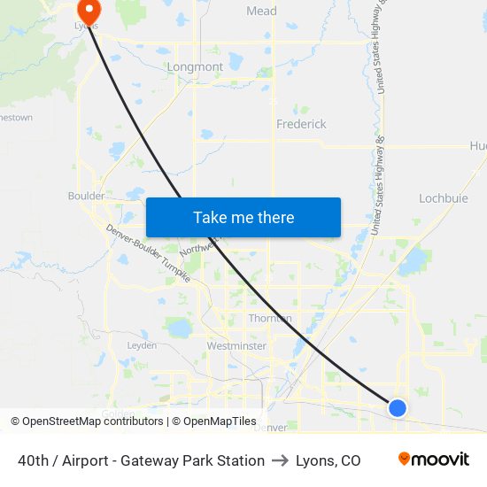 40th  / Airport - Gateway Park Station to Lyons, CO map